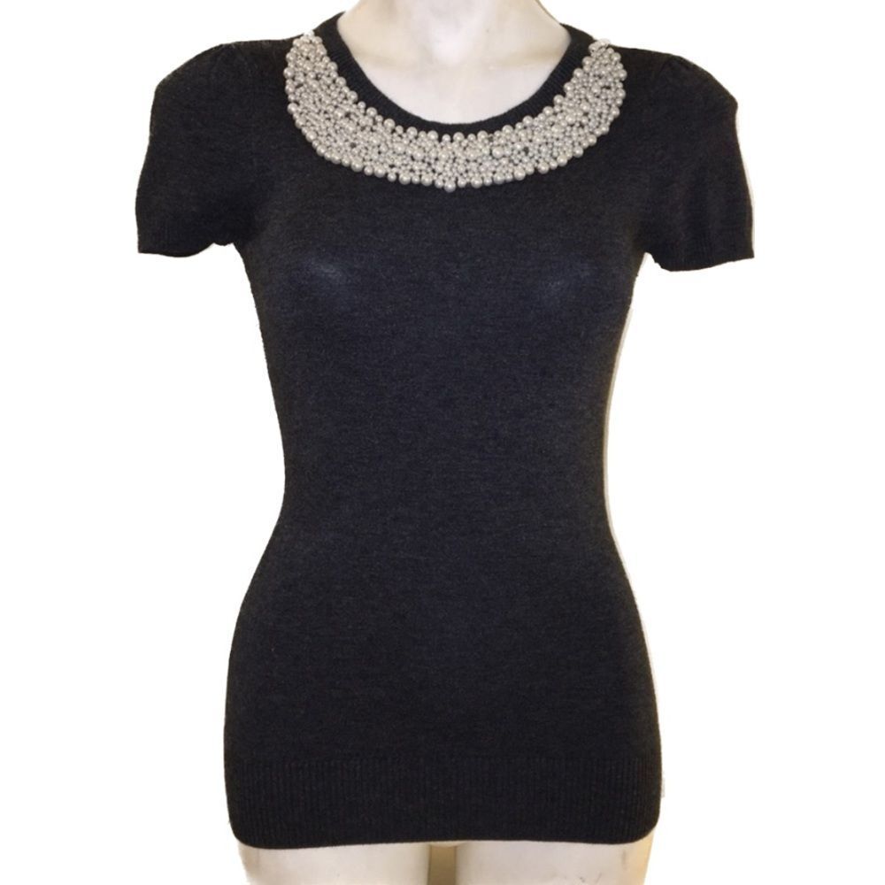 INC | Gray Beaded pearl Top